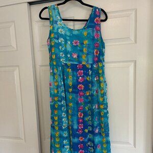 90's JAMS WORLD Women's Size M WATER DAISY Hawaiian Tank Dress Blue Pink